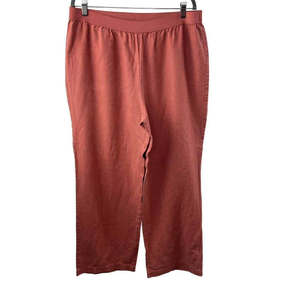Soft Surroundings Pink Elastic Waist 100% Linen Pull On Straight Leg Pants Sz XL